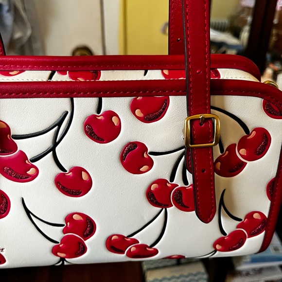 Coach Swing Zip Cherry Print Leather Bag - Picture 4 of 16